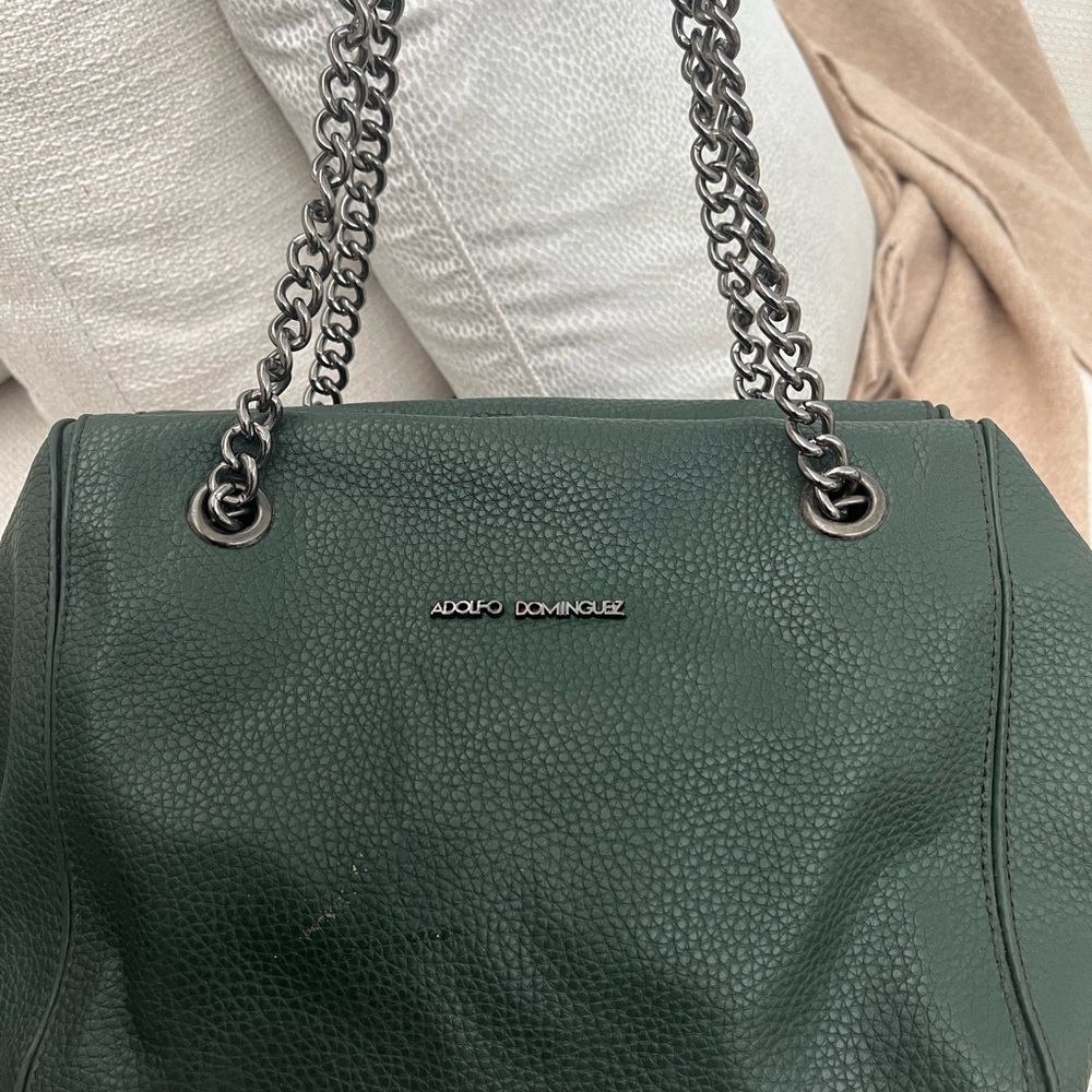 Spanish designer Adolfo Dominguez double chain granulated leather shoulder bag